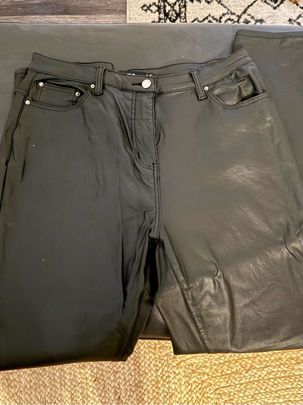 GUC Long Tall Sally (16) Black Faux Leather Pants - Sleek Straight Leg - Picture 2 of 2